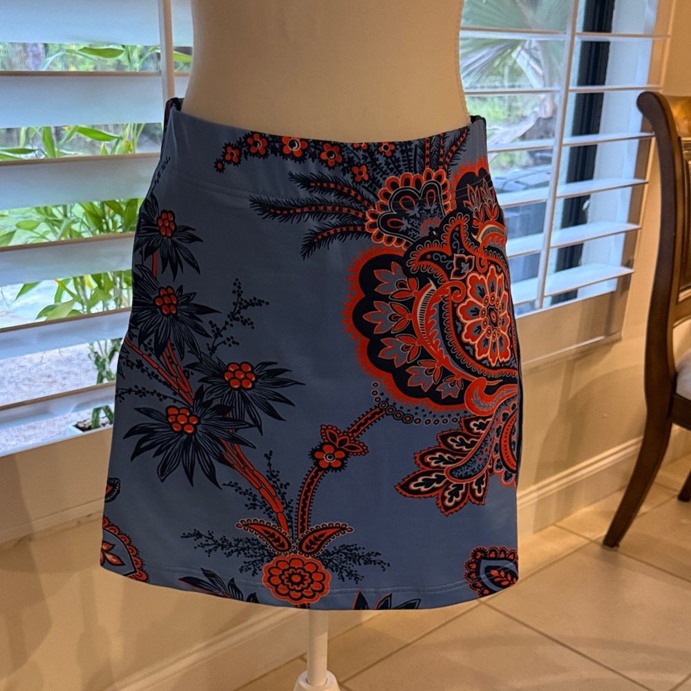 Blue and orange Print A-Line Skirt